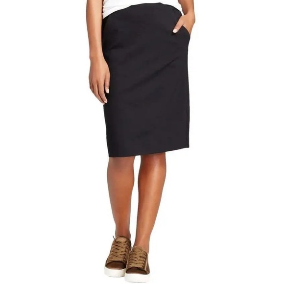 A NEW DAY BLACK PENCIL SKIRT SIZE 2 W/ POCKETS WORK BUSINESS STRETCH COMFORT - Picture 1 of 12